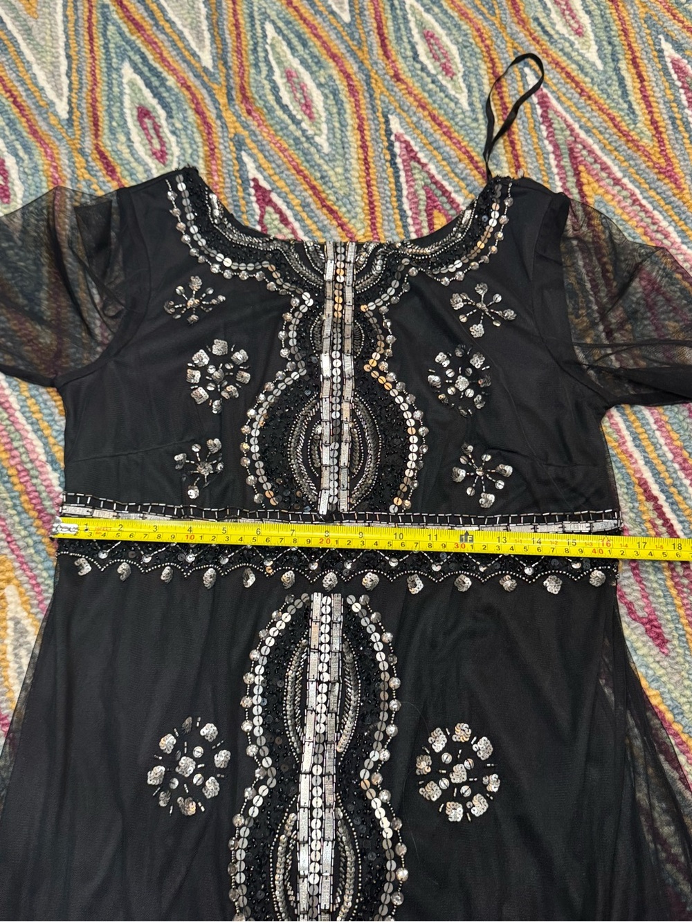 🪙🔲◾️STUNNING Black Embellished Bling Beaded Long Sleeve Cocktail Dress ◾️🔲🪙 - Picture 9 of 10